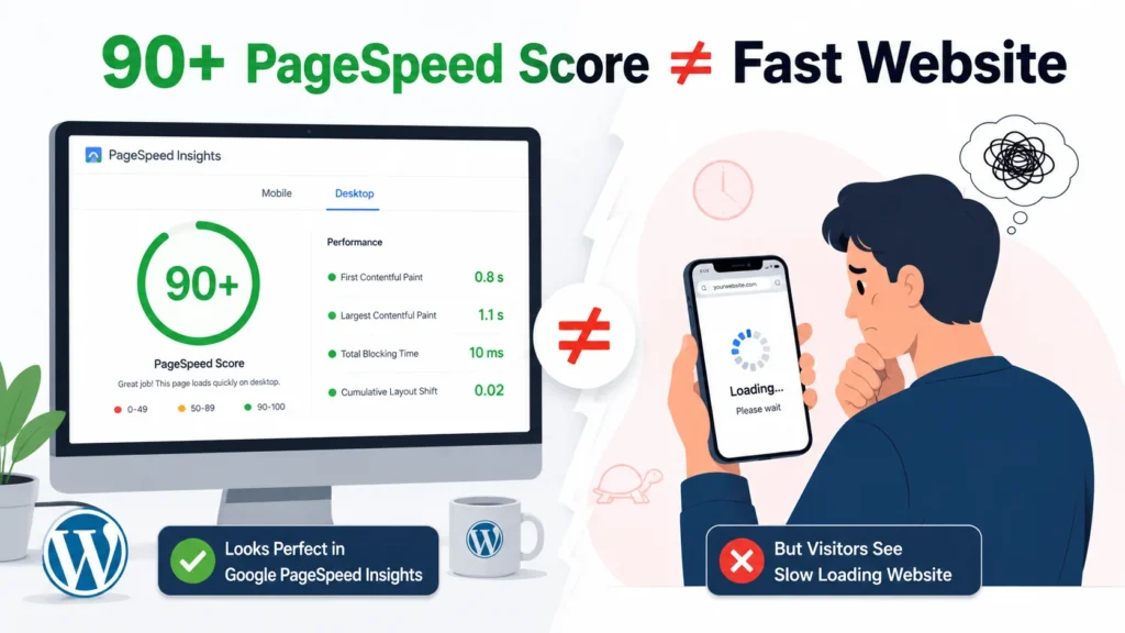 Why a 90+ PageSpeed score does not always mean a fast WordPress website